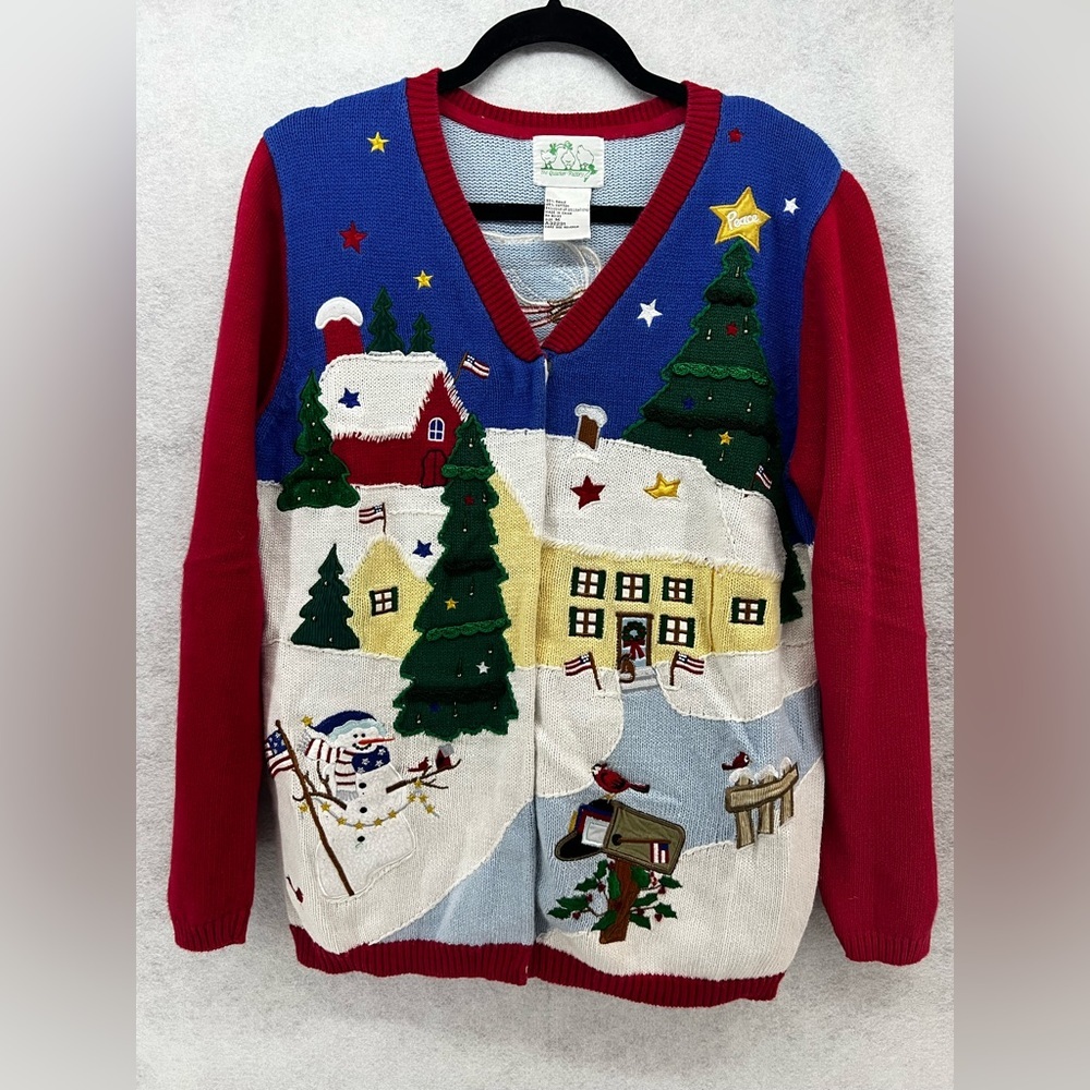 Quacker Factory Embellished Christmas‎ Home Tree Sweater Angel Peace Size M A34